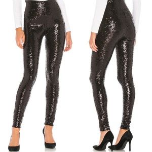 Commando High Waist Full Sequined Stretch-Jersey Leggings in Black Size M